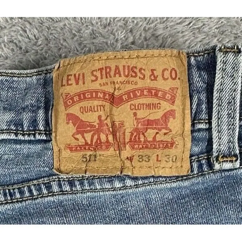 LEVI STRAUSS‎ Men 511 Slim Skinny Stretch Cotton Denim Jeans - 33x30 Medium Blue
